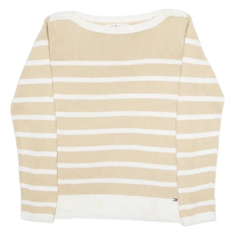 Tommy Hilfiger Mens Patterned Jumper Beige Striped Tight Knit L 1
