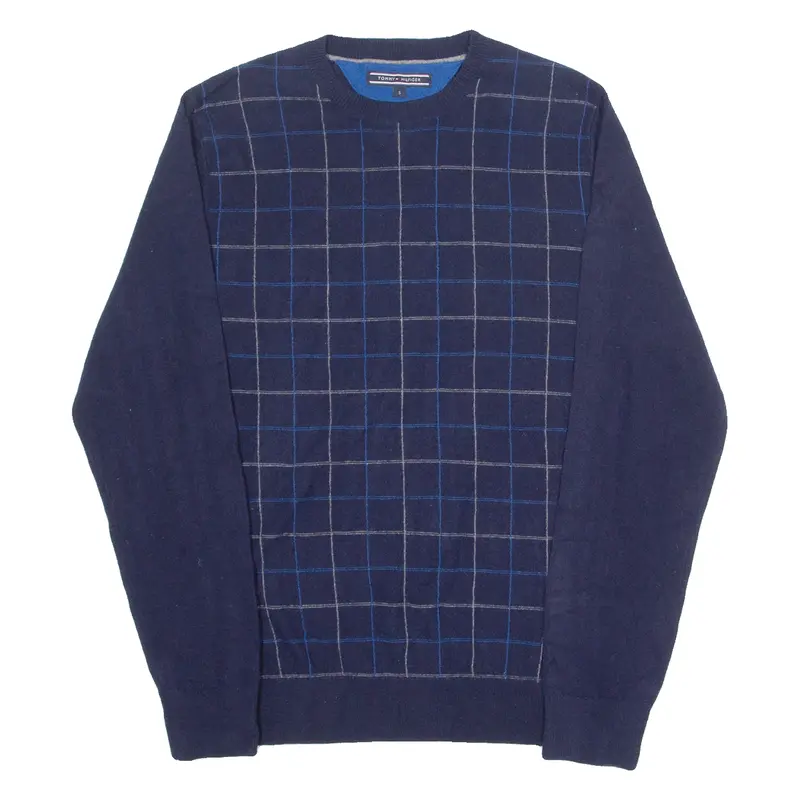 Tommy Hilfiger Mens Patterned Jumper Blue Check Tight Knit S 1