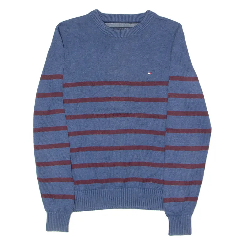 Tommy Hilfiger Mens Patterned Jumper Blue Striped Crew Neck Tight Knit Xs 1
