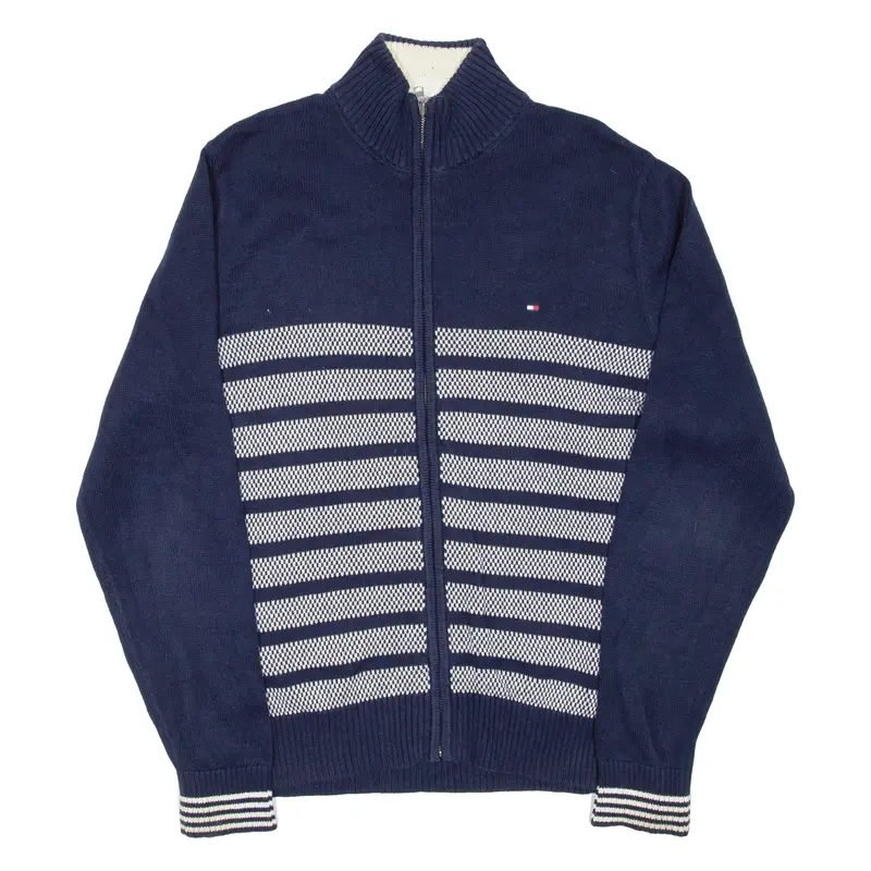 Tommy Hilfiger Mens Patterned Jumper Blue Striped High Neck Tight Knit M 1