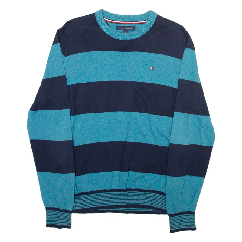 Tommy Hilfiger Mens Patterned Jumper Blue Striped Tight Knit S 1
