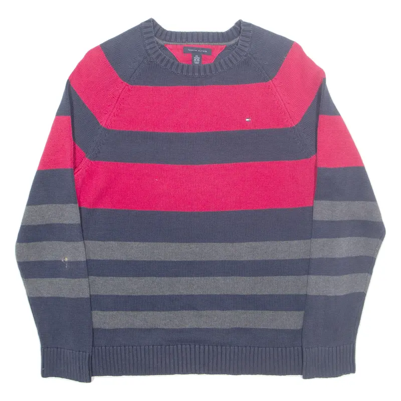 Tommy Hilfiger Mens Patterned Jumper Blue Striped Tight Knit Xl 1