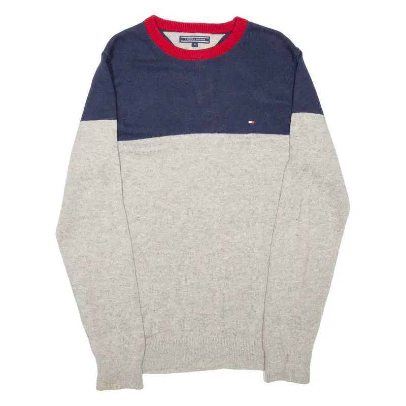 Tommy Hilfiger Mens Patterned Jumper Grey Colourblock Tight Knit M 1