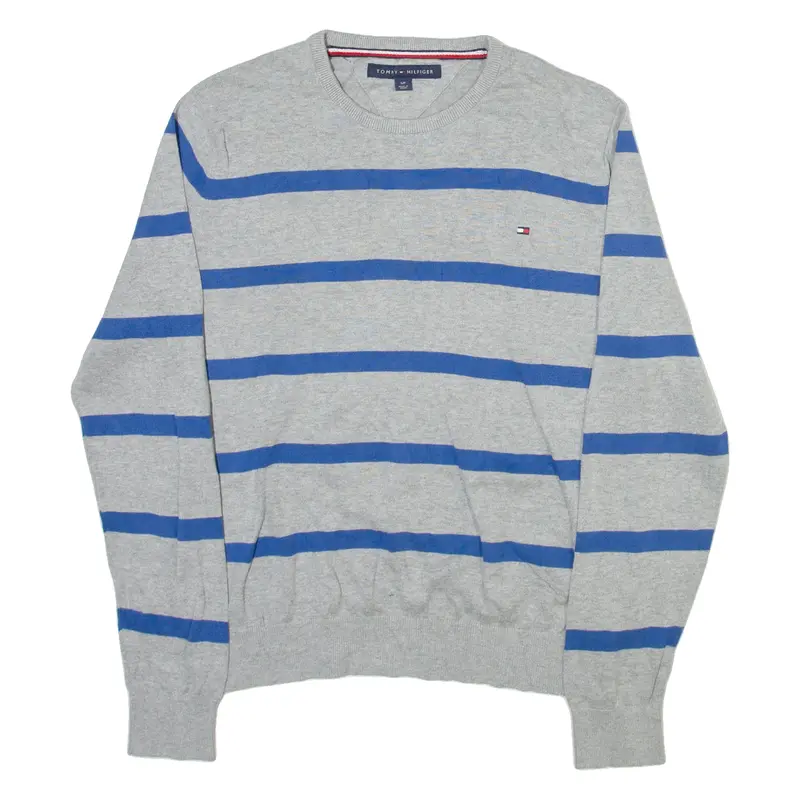Tommy Hilfiger Mens Patterned Jumper Grey Striped Tight Knit S 1
