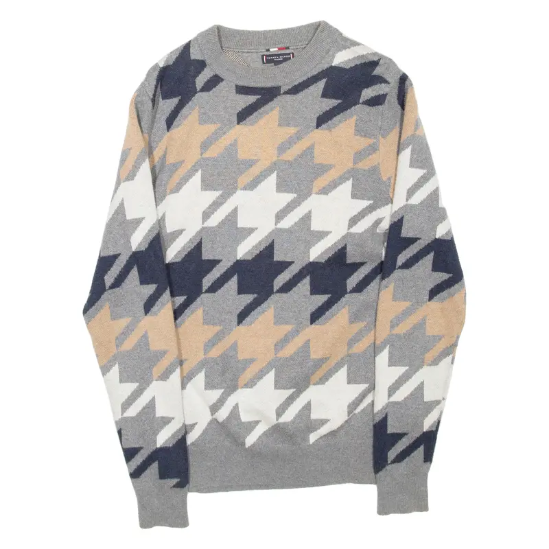 Tommy Hilfiger Mens Patterned Jumper Grey Tight Knit S 1