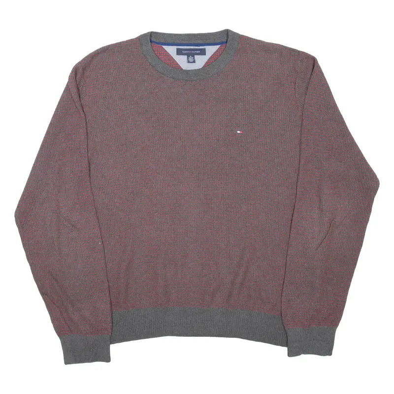 Tommy Hilfiger Mens Patterned Jumper Maroon Striped Tight Knit Xl 1
