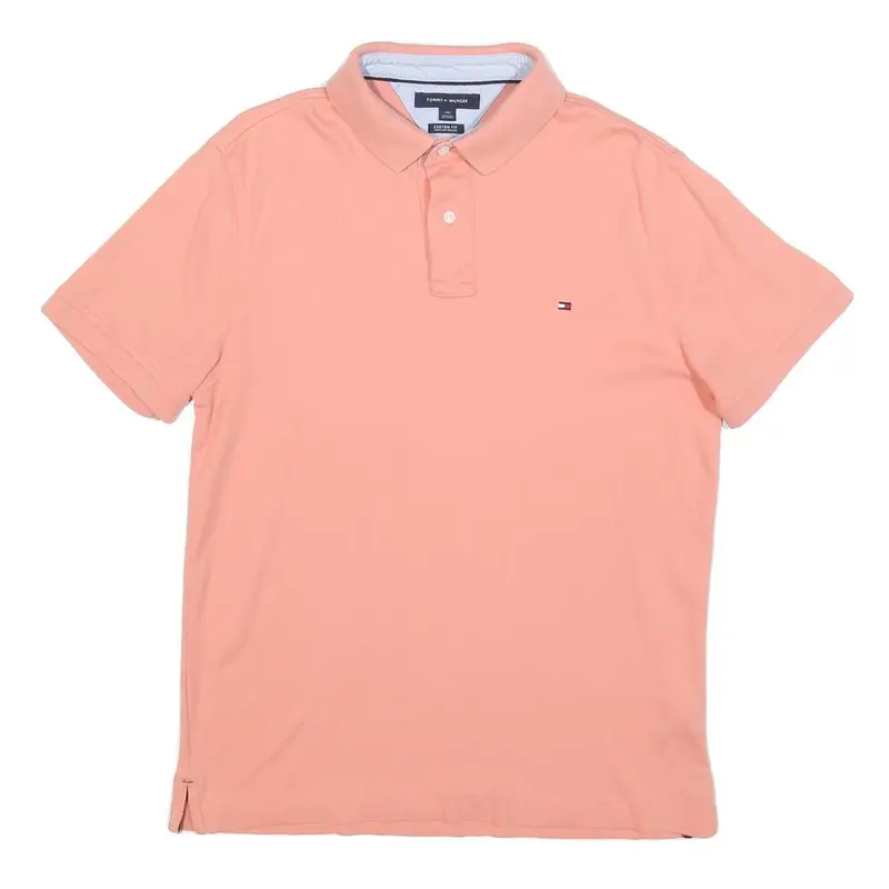 Tommy Hilfiger Mens Peach Polo Shirt Short Sleeve Plain L Classic Fit Cotton 1