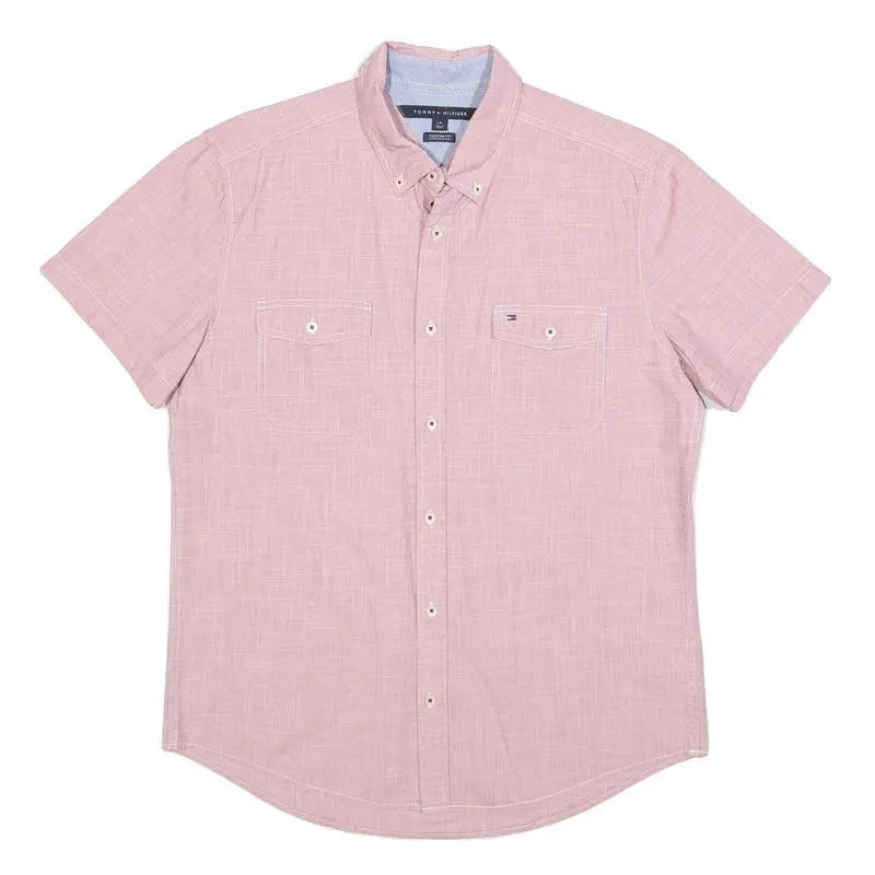 Tommy Hilfiger Mens Pink Shirt L Button Down Short Sleeve Cotton Casual 1