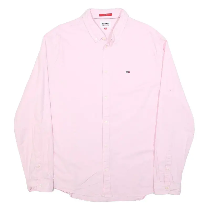 Tommy Hilfiger Mens Pink Slim Fit Shirt 2Xl Button-Down Collar Cotton Shirt 1