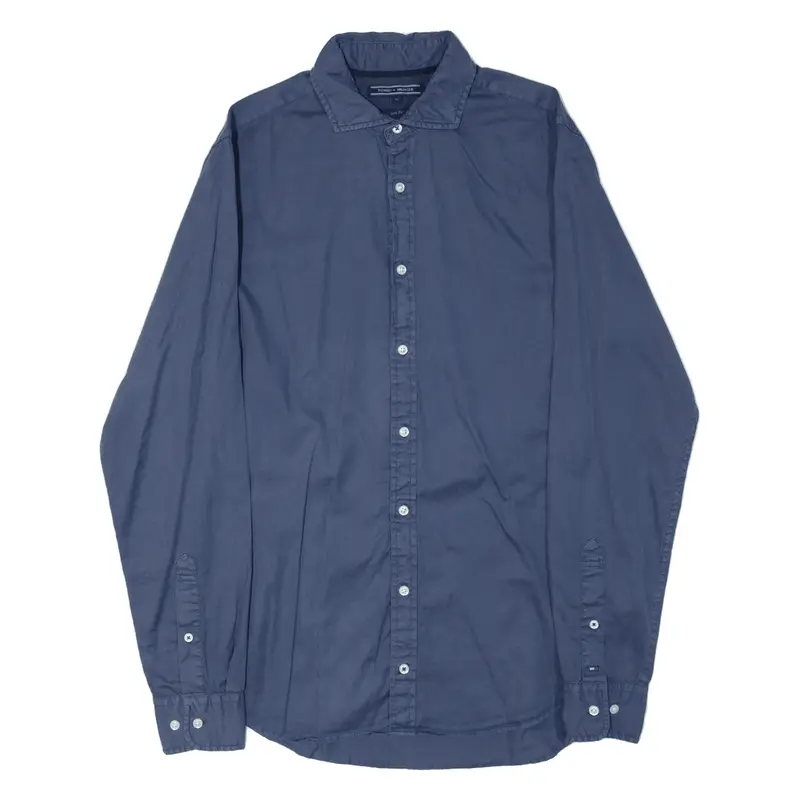 Tommy Hilfiger Mens Plain Shirt Blue 90S Long Sleeve M 1