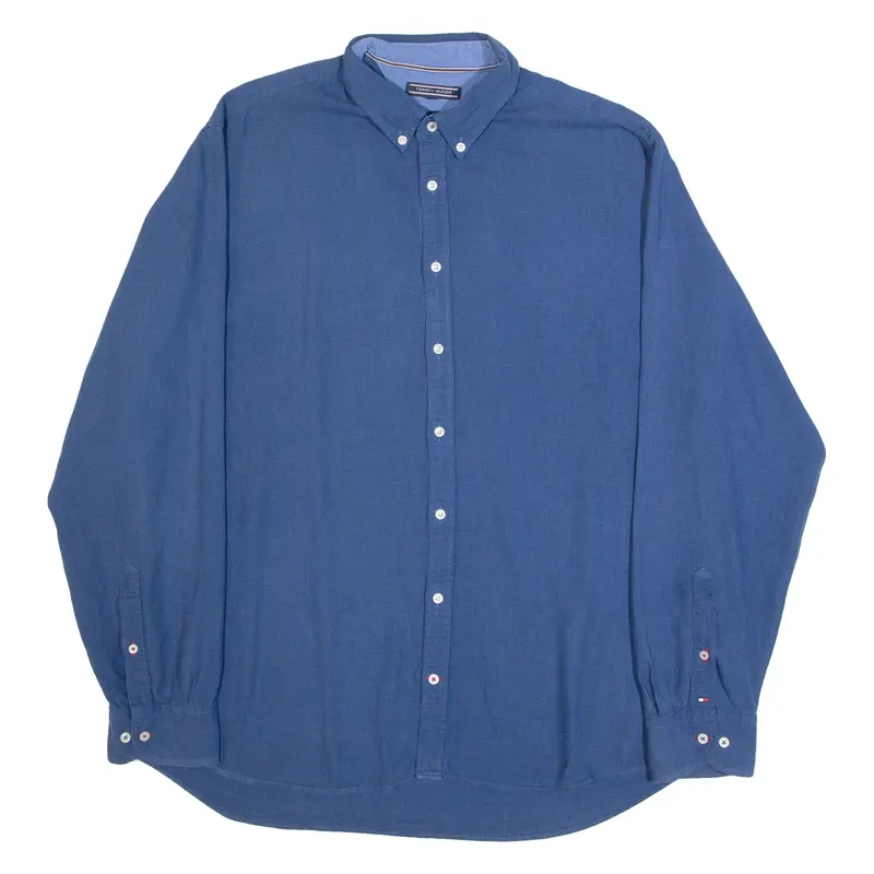 Tommy Hilfiger Mens Plain Shirt Blue Long Sleeve 2Xl 1