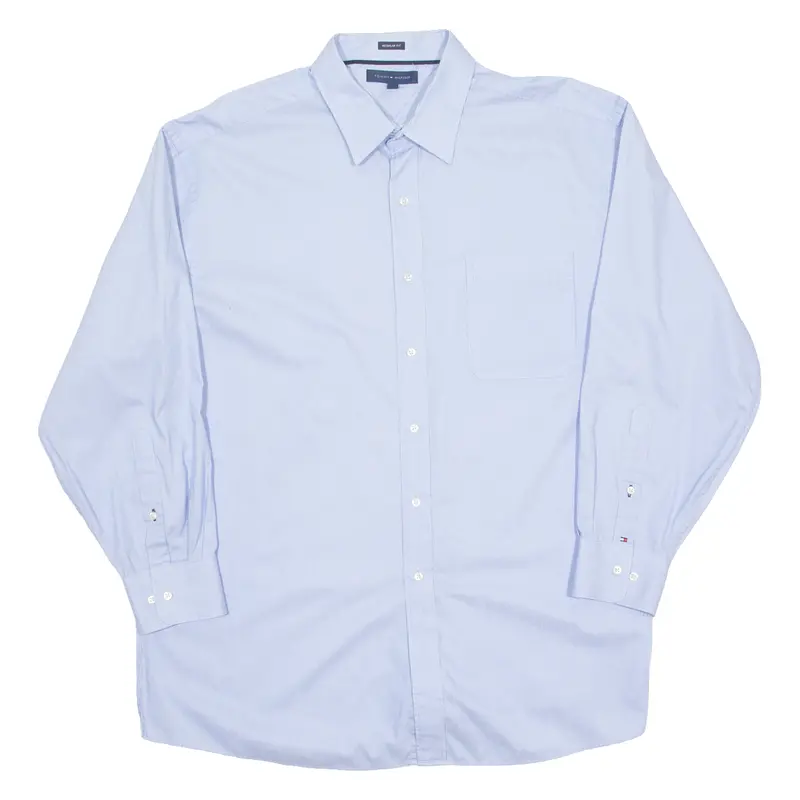 Tommy Hilfiger Mens Plain Shirt Blue Striped Long Sleeve Xl 1