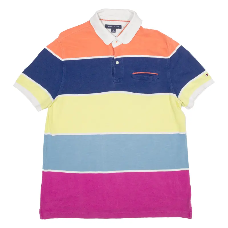 Tommy Hilfiger Mens Polo Shirt White Striped M 1