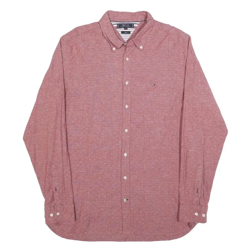 Tommy Hilfiger Mens Red Button-Down Shirt 2Xl Cotton Blend Casual Classic 1