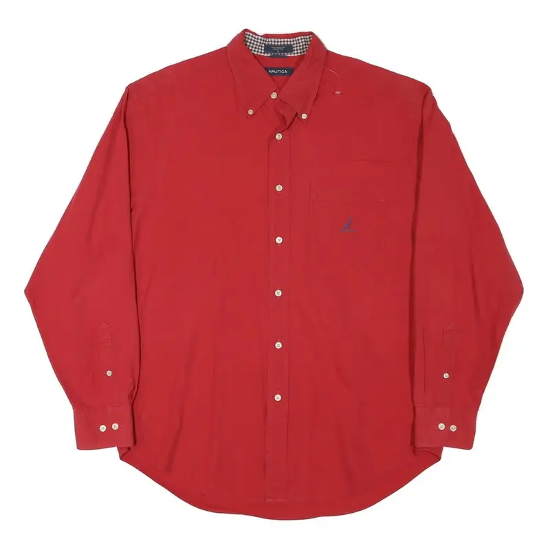 Tommy Hilfiger Mens Red Cotton Blend Shirt L Button Down Classic Fit Casual 1