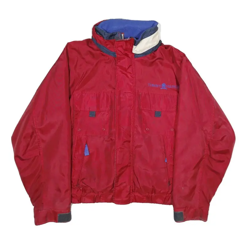 Tommy Hilfiger Mens Red Nylon Jacket Xl Windbreaker Zip Pocketed 1