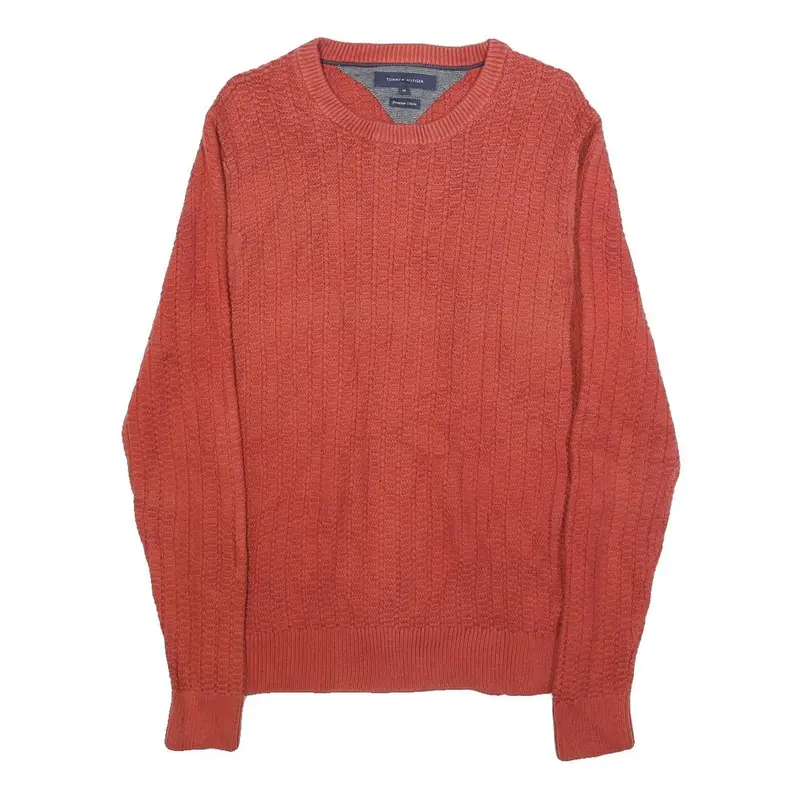 Tommy Hilfiger Mens Red Patterned Cotton Jumper Crew Neck Basic Knit M Casual 1
