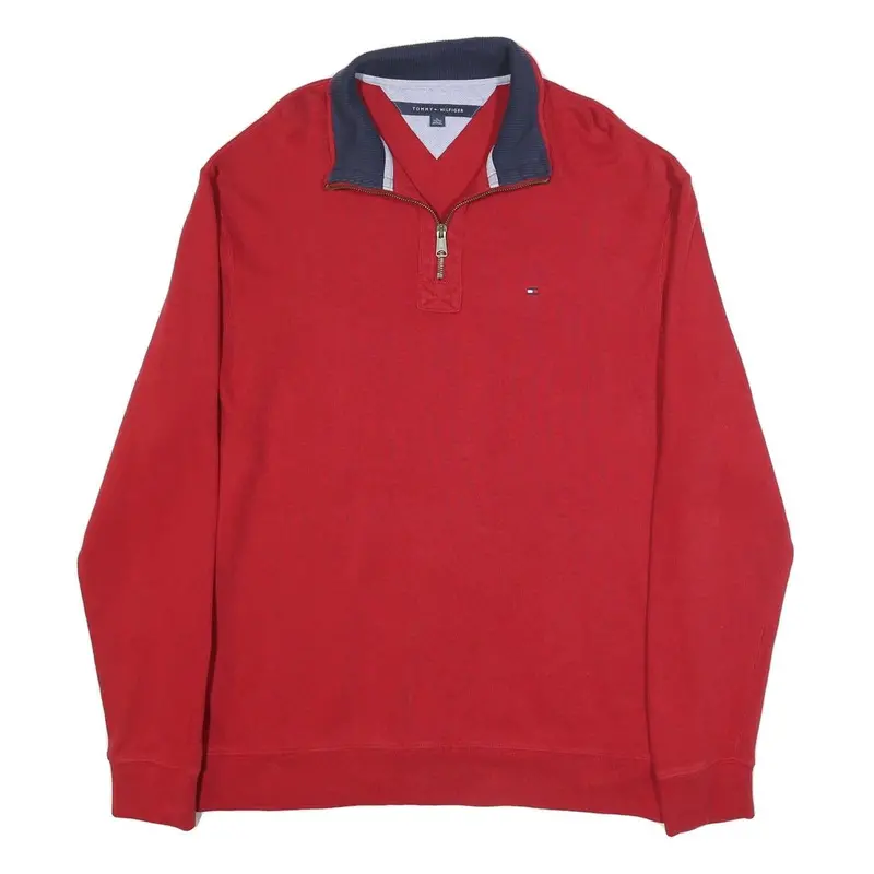 Tommy Hilfiger Mens Red Pullover Plain V-Neck Basic Knit Xl Cotton Jumper 1