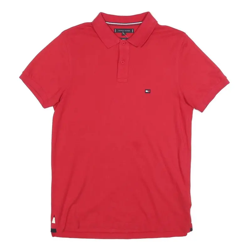 Tommy Hilfiger Mens Red Short Sleeve Plain Polo Shirt S Casual 1