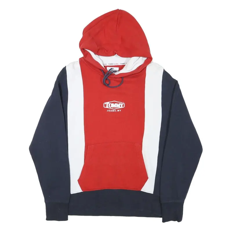 Tommy Hilfiger Mens Red & White Navy Block Hoodie S Cotton Blend Casual 1