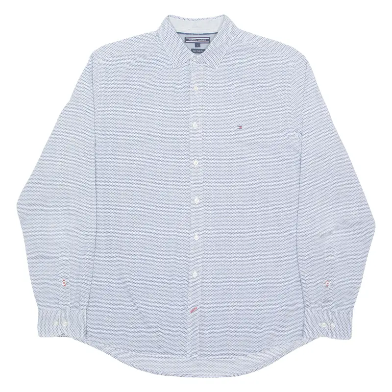 Tommy Hilfiger Mens Shirt Blue Spotted Long Sleeve L 1