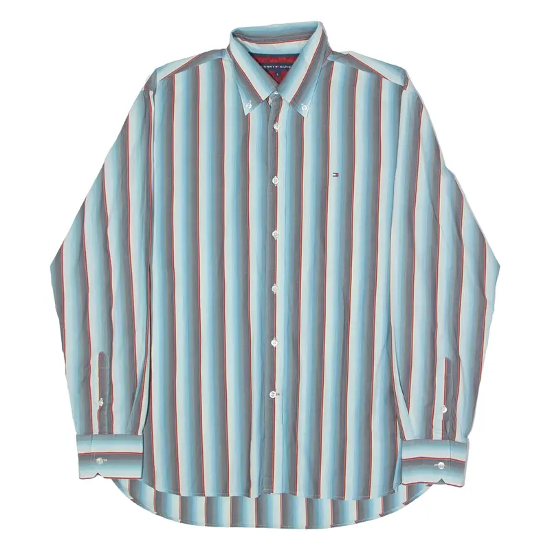 Tommy Hilfiger Mens Shirt Blue Striped Long Sleeve L 1