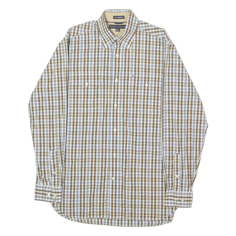 Tommy Hilfiger Mens Shirt Brown Check Long Sleeve S 1
