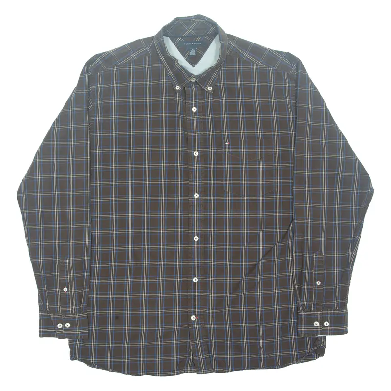 Tommy Hilfiger Mens Shirt Brown Check Long Sleeve Xl 1