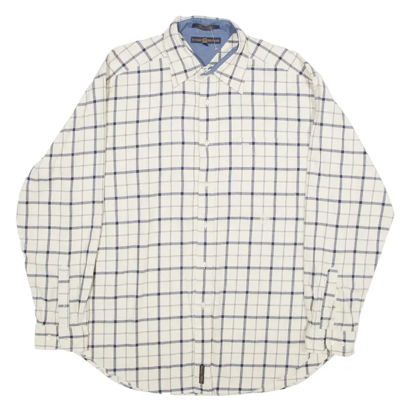 Tommy Hilfiger Mens Shirt Cream Check Long Sleeve L 1