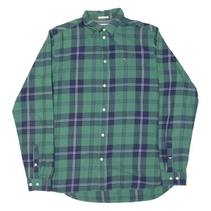 Tommy Hilfiger Mens Shirt Green Plaid Long Sleeve S 1