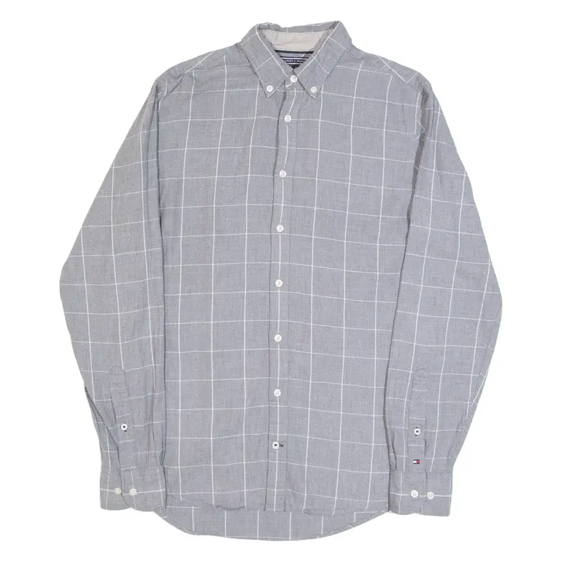 Tommy Hilfiger Mens Shirt Grey Check Long Sleeve S 1