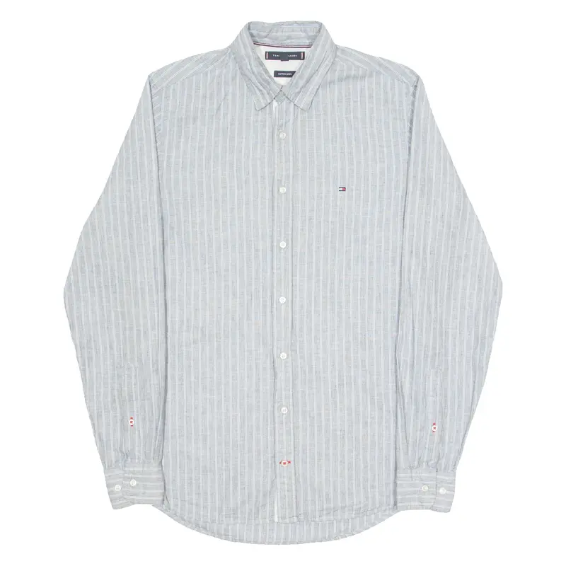 Tommy Hilfiger Mens Shirt Grey Striped Long Sleeve S 1