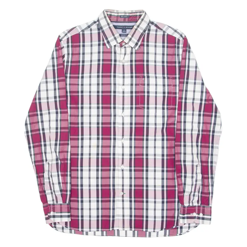 Tommy Hilfiger Mens Shirt Maroon Check Long Sleeve M 1