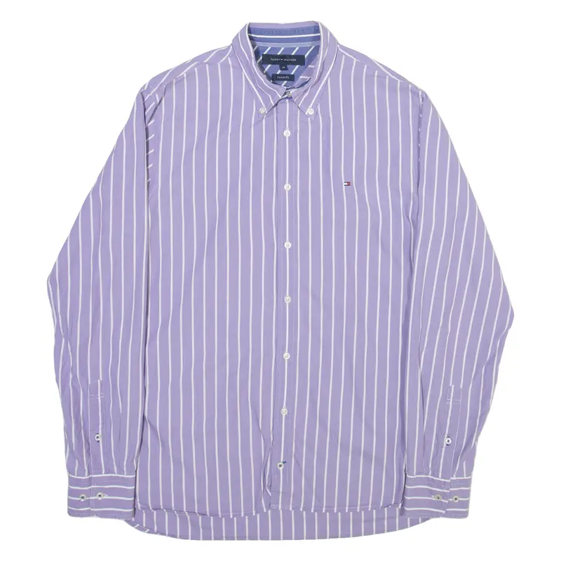 Tommy Hilfiger Mens Shirt Purple Striped Long Sleeve M 1