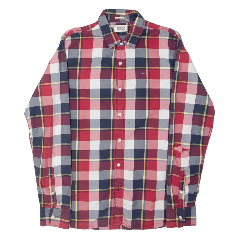 Tommy Hilfiger Mens Shirt Red 90S Plaid Long Sleeve M 1