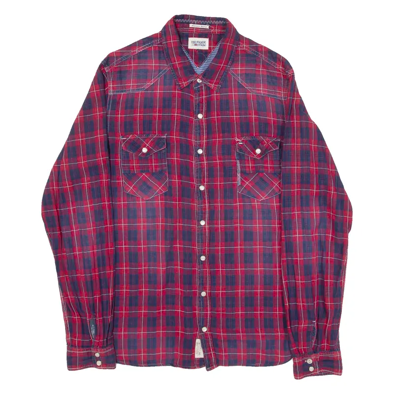Tommy Hilfiger Mens Shirt Red Check Long Sleeve L 1