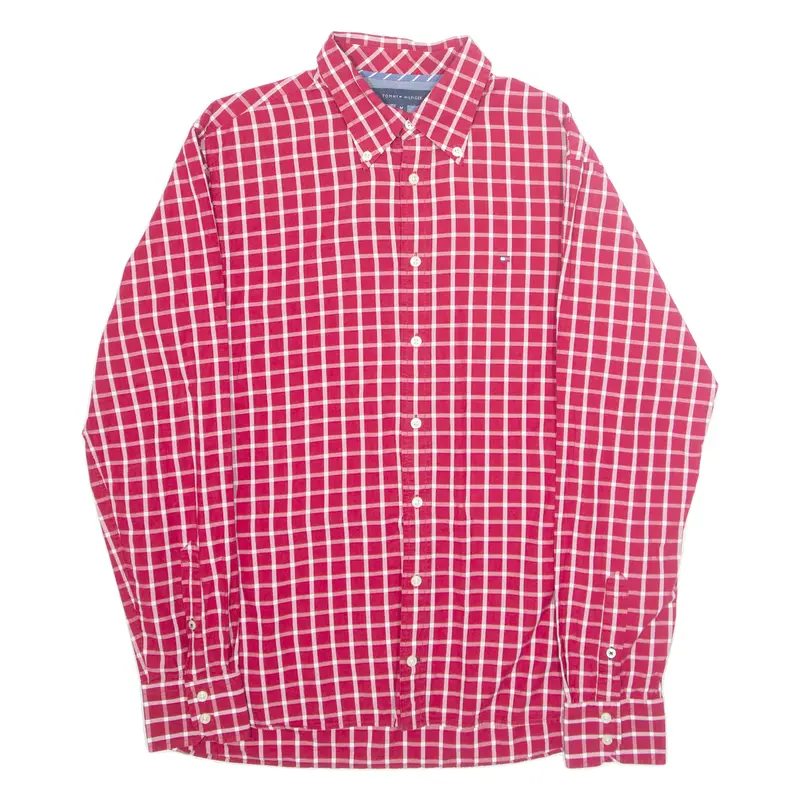 Tommy Hilfiger Mens Shirt Red Check Long Sleeve M 1