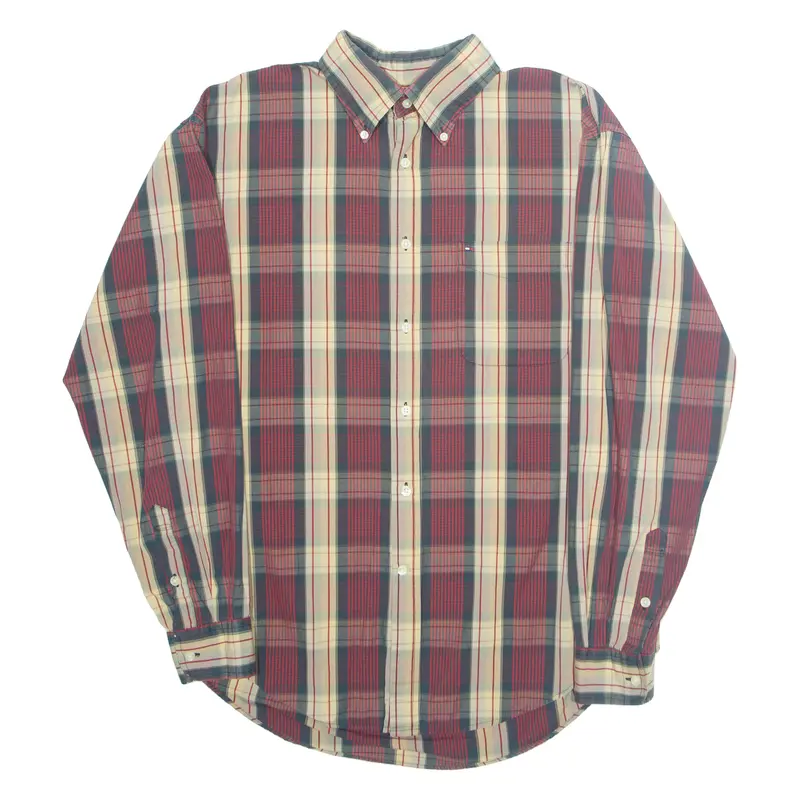 Tommy Hilfiger Mens Shirt Red Plaid Long Sleeve L 1