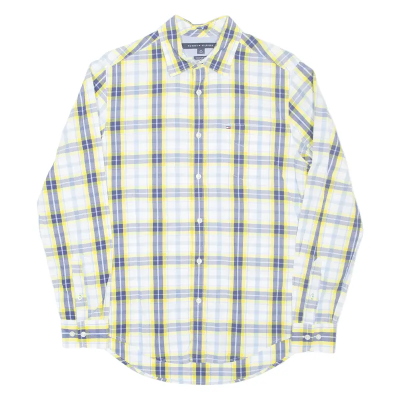 Tommy Hilfiger Mens Shirt Yellow Check Long Sleeve S 1