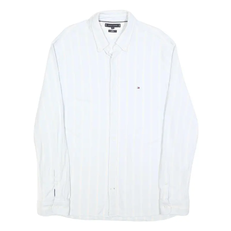 Tommy Hilfiger Mens White & Cream Stripe Shirt 2Xl Classic Button Down Cotton 1