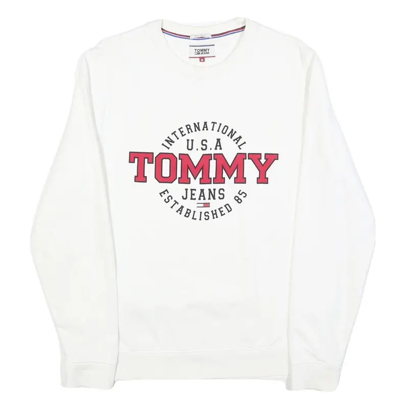 Tommy Hilfiger Mens White Crew Neck M Sweatshirt Cotton Blend Pullover 1