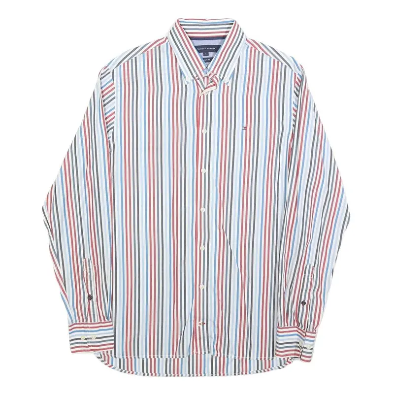 Tommy Hilfiger Mens White & Red Stripe Classic Fit Shirt S Button-Down Collar 1