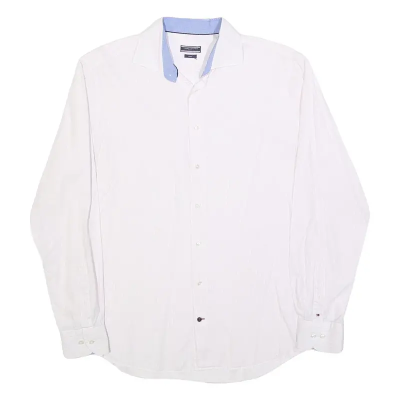 Tommy Hilfiger Mens White Shirt L Smart Casual Button Detail Long Sleeve 1