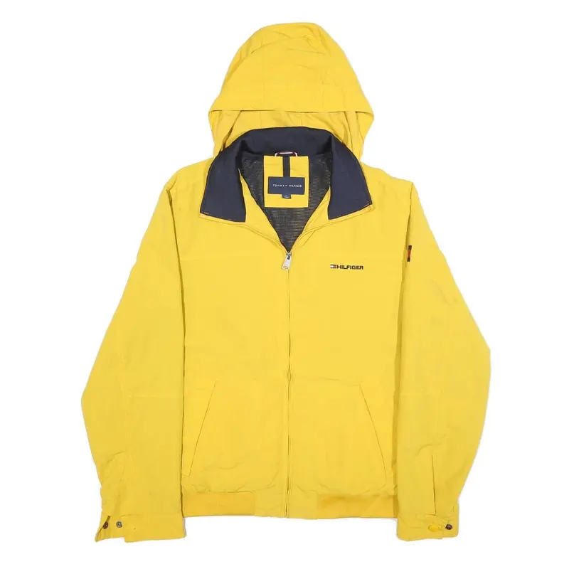 Tommy Hilfiger Mens Yellow Hooded Jacket M Nylon Plain Zip Hooded Casual 1