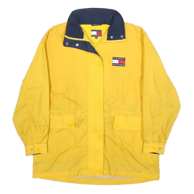 Tommy Hilfiger Mens Yellow Navy Jacket M Nylon Plain Zip Button Pockets 1
