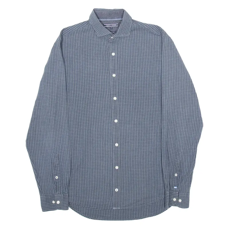 Tommy Hilfiger New York Fit Mens Shirt Blue Check Long Sleeve M 1