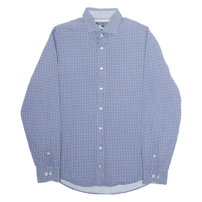 Tommy Hilfiger New York Fit Mens Shirt Blue Crazy Pattern Long Sleeve M 1