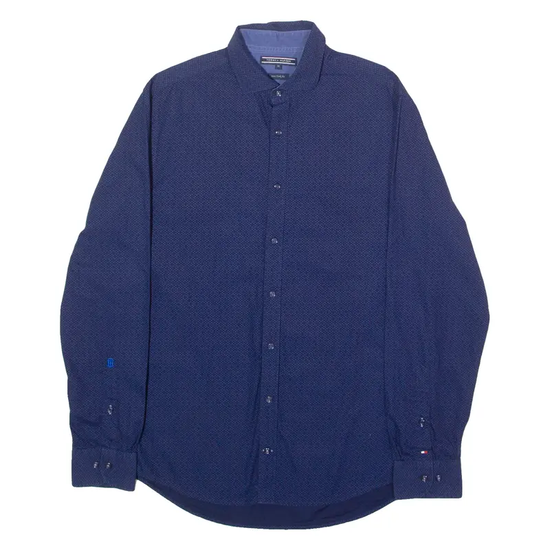 Tommy Hilfiger New York Fit Mens Shirt Blue Spotted Long Sleeve M 1
