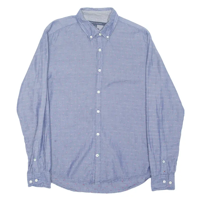 Tommy Hilfiger New York Fit Mens Shirt Blue Spotted Long Sleeve M 1