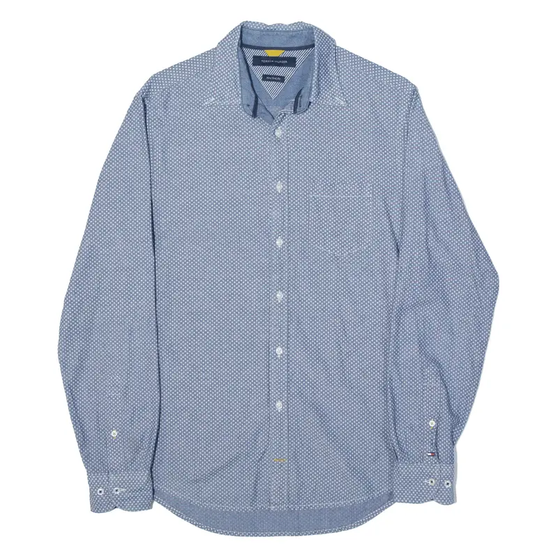 Tommy Hilfiger New York Fit Mens Shirt Blue Spotted Long Sleeve S 1